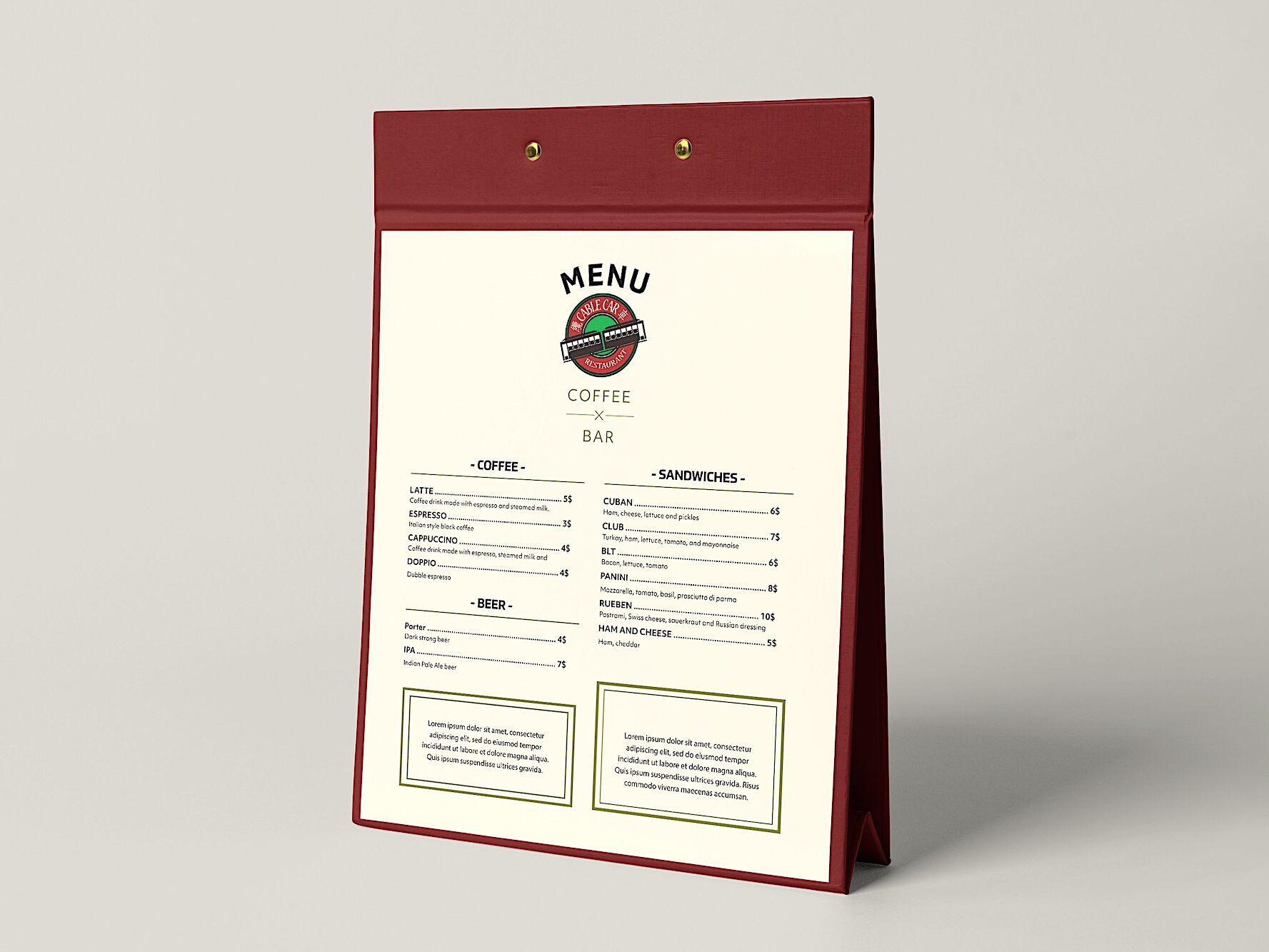 Cable Car Menu Stand Mockup